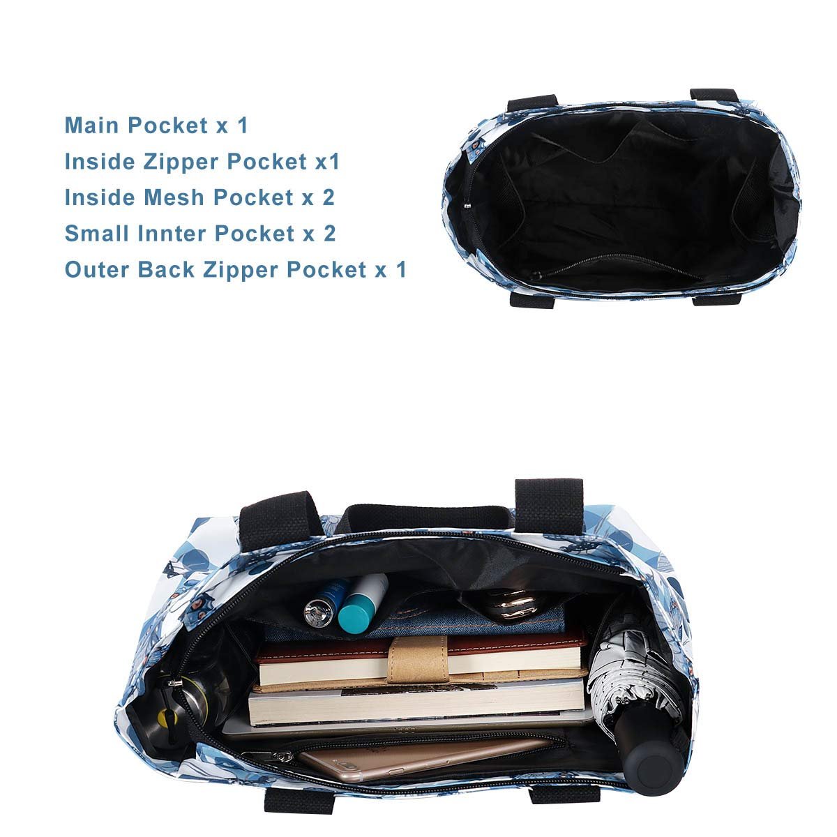 Сумка HAWEE жіноча на плече з блискавкою, повсякденна, велика, водонепроникна, для подорожей, роботи, школи, повсякденного життя, пляжу, синій метелик, модна, фото №7 Сумка HAWEE жіноча на плече з блискавкою, повсякденна, велика, водонепроникна, для подорожей, роботи, школи, повсякденного життя, пляжу, синій метелик, модна, фото №7