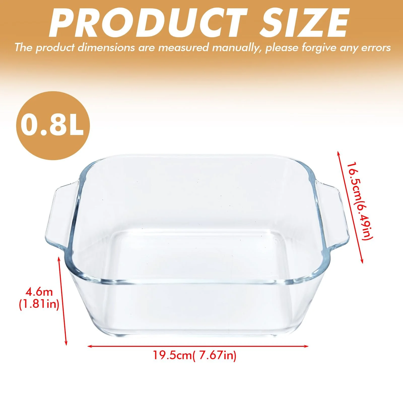 Форма для запікання 0.8 L скляна з ручками 19.5 x 16.5 cm, фото №2