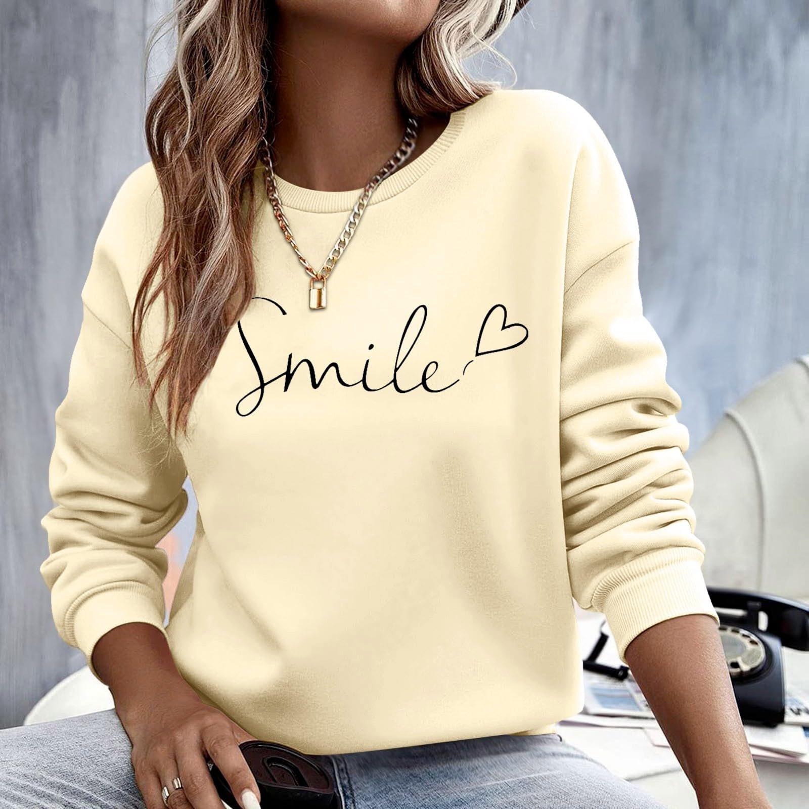 Smile Толстовка Женская с длинными рукавами Мода Графика Буквы Повседневный Круглый вырез Осенние Худи 2025 Y2K Милый Готический Комфорт Винтажный Трендовый Свободный, фото №6