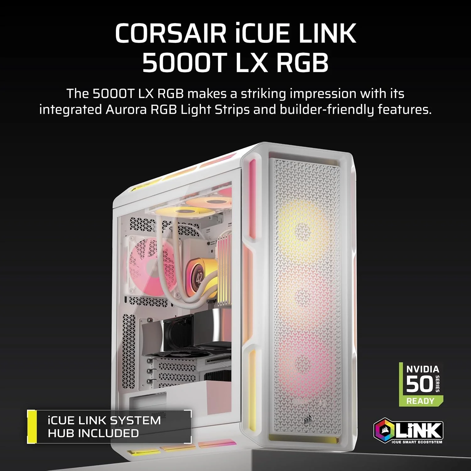 Корпус для ПК CORSAIR iCUE Link 5000T LX / RGB / Білий, фото №3 Корпус для ПК CORSAIR iCUE Link 5000T LX / RGB / Білий, фото №3