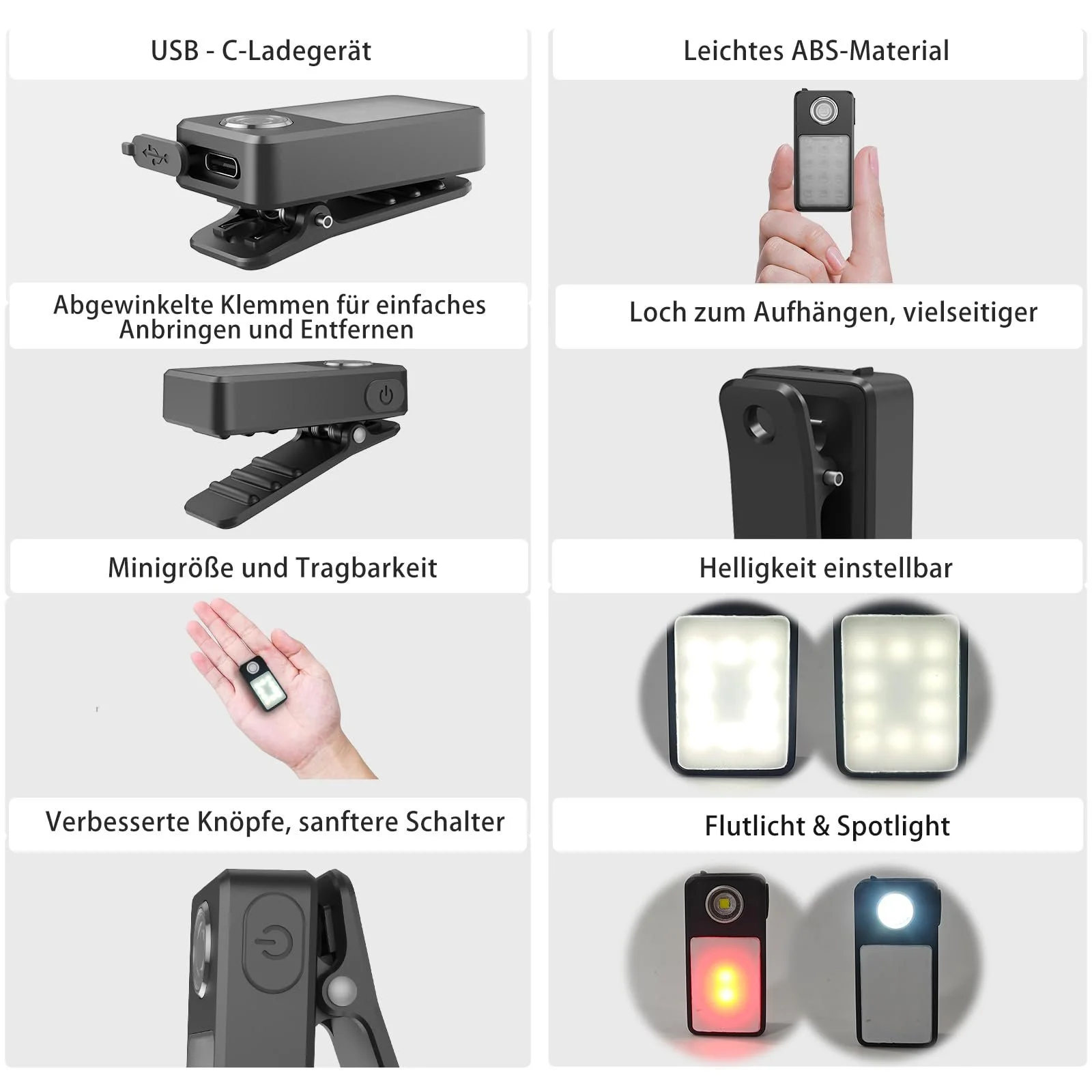 Ліхтар для бігу з USB-C, 3 рівні яскравості, комбінований прожектор і розсіяне світло 2-в-1, IPX7 водонепроникний компактний LED ліхтарик для нічних прогулянок, роботи, джогінгу, кемпінгу, фото №5