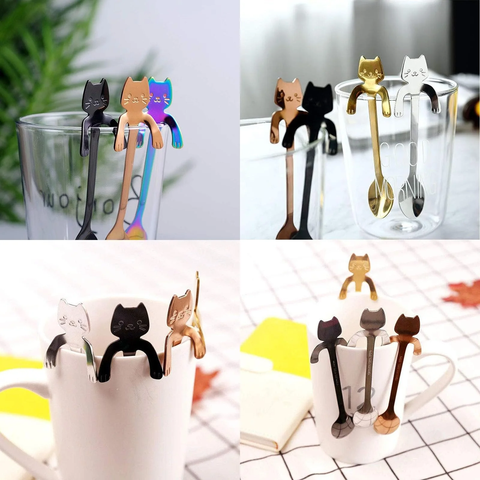 Набор кофейных ложек с котиками 5 шт, ложка для десерта, мини-ложка для чая, молока, десерта, кофе (5 цветов), фото №6