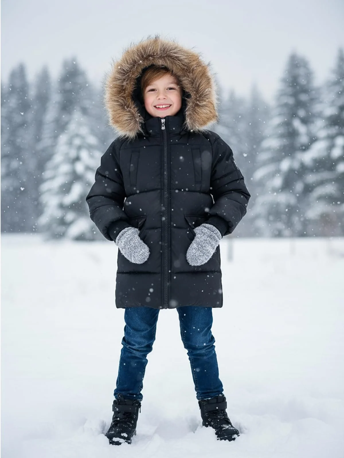 Куртка-парка для хлопчиків Valcatch, зимова, утеплена, довга, пухова, з капюшоном зі штучного хутра, тепла, вітрозахисна, для катання на сноуборді, фото №6