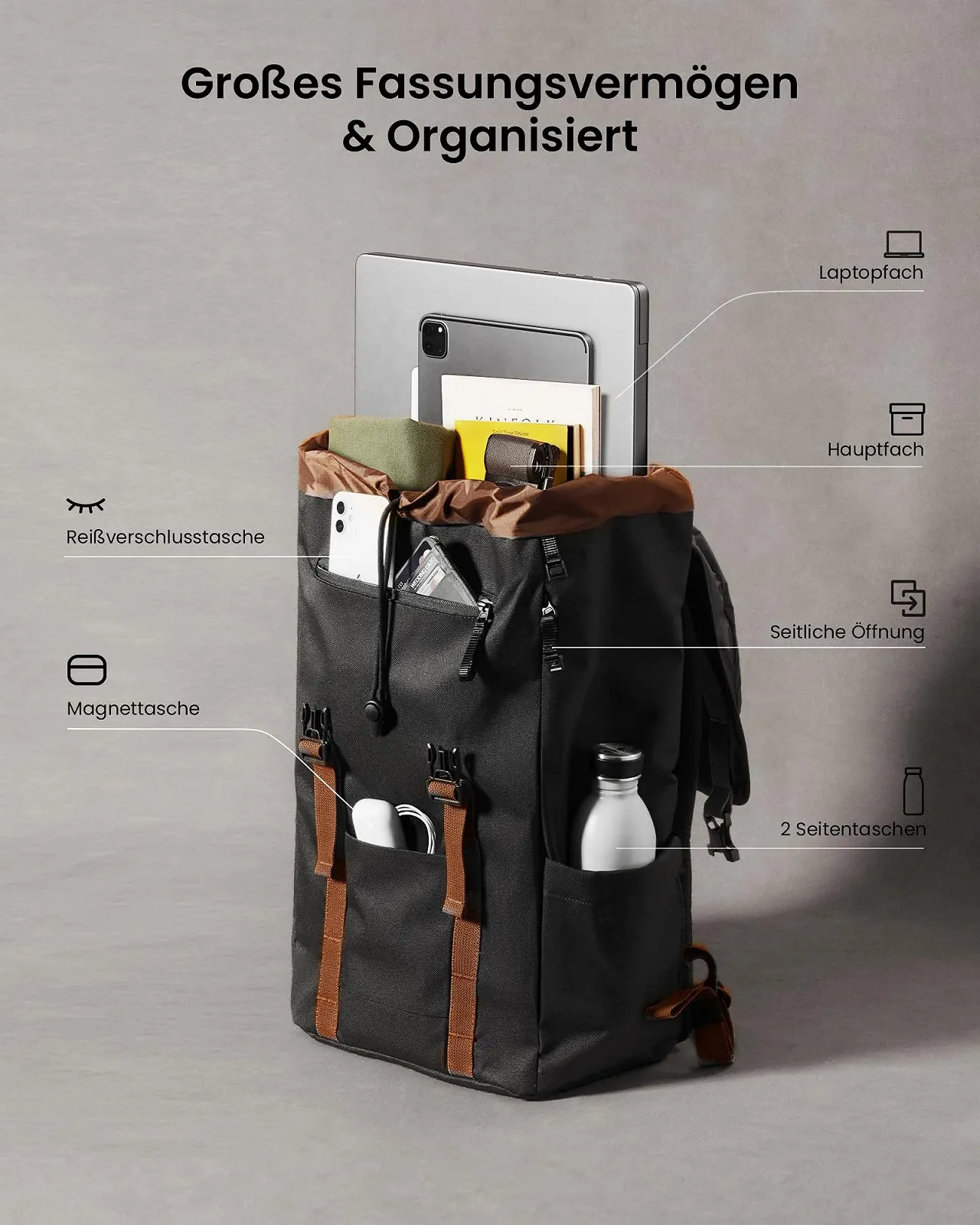 Рюкзак для ноутбука tomtoc VintPack-TA1 13-15.6" 22 л чорний, фото №3