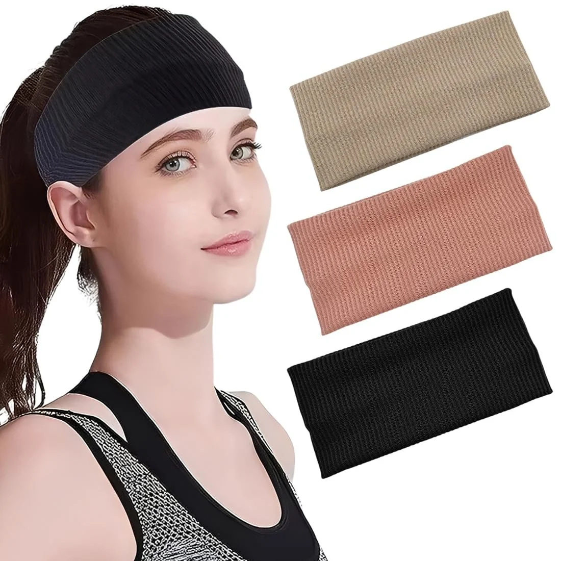 Спортивна Пов'язка на Голову (3 шт.) Бавовняна Нековзна Еластична, фото №1 Спортивна Пов'язка на Голову (3 шт.) Бавовняна Нековзна Еластична, фото №1