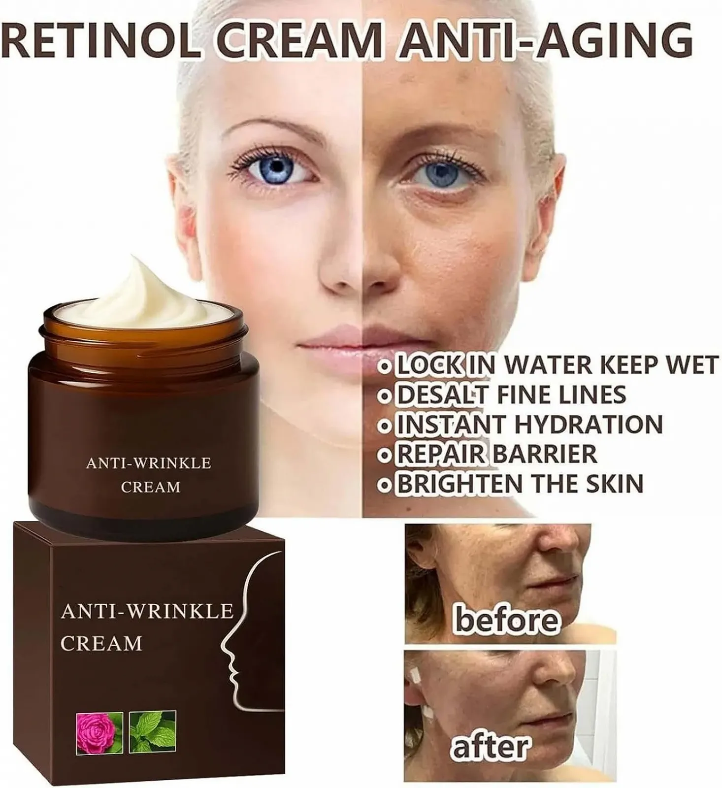 Денний крем Retinol Anti-Ageing Moisturiser Anti-Wrinkle для обличчя проти зморшок для всіх типів шкіри 1 шт, фото №4