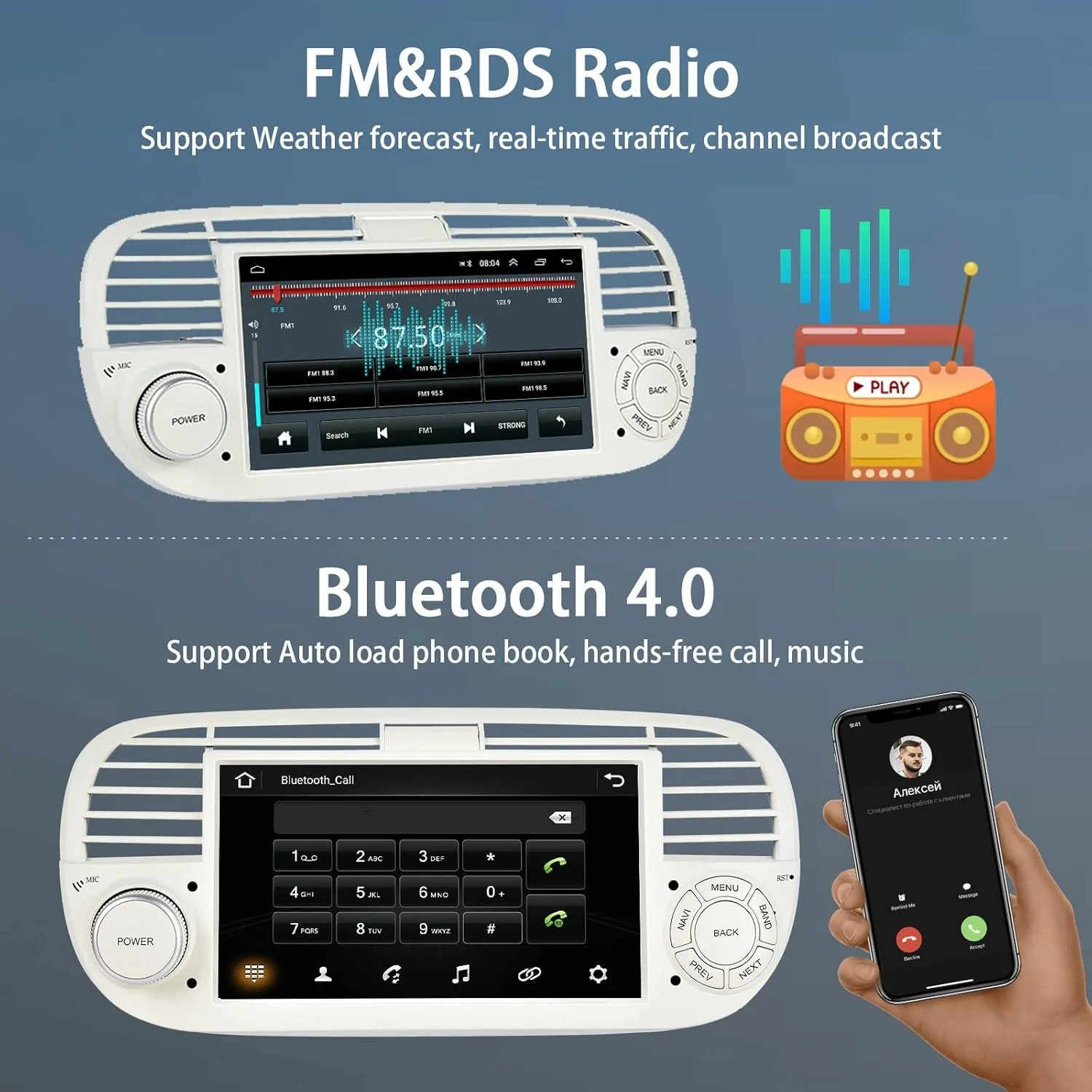 Штатная автомагнитола Podofo для Fiat 500 2007-2015 / 7" / Сенсорная / 2/32Гб / Android 13 / Bluetooth / WI-FI / GPS / USB, фото №3