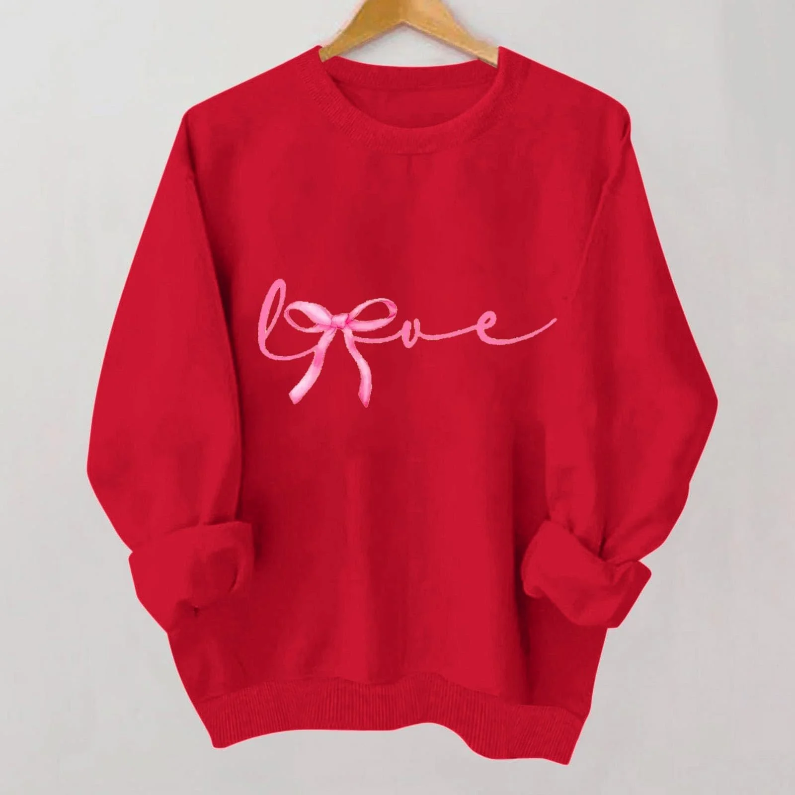 Рубашка Komiseup Длинная Женская Базовая Однотонная Толстовка без Капюшона Oversize Пуловер Модный Принт Бантом Хлопок Круглый Вырез Длинный Рукав Осень Зима Легкий Свободный Свитер 08, фото №5