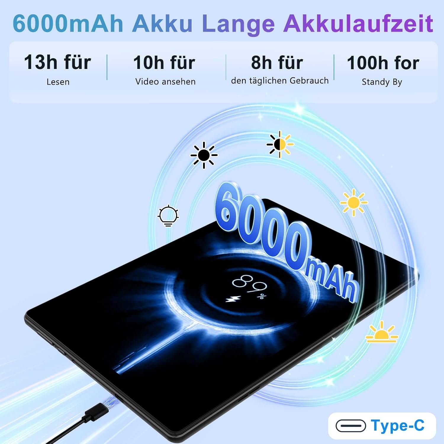 Планшет 10.1" Fezawio F11 (6+14)/128Gb 8 ядер Android 14 6000 mAh Черный, фото №4