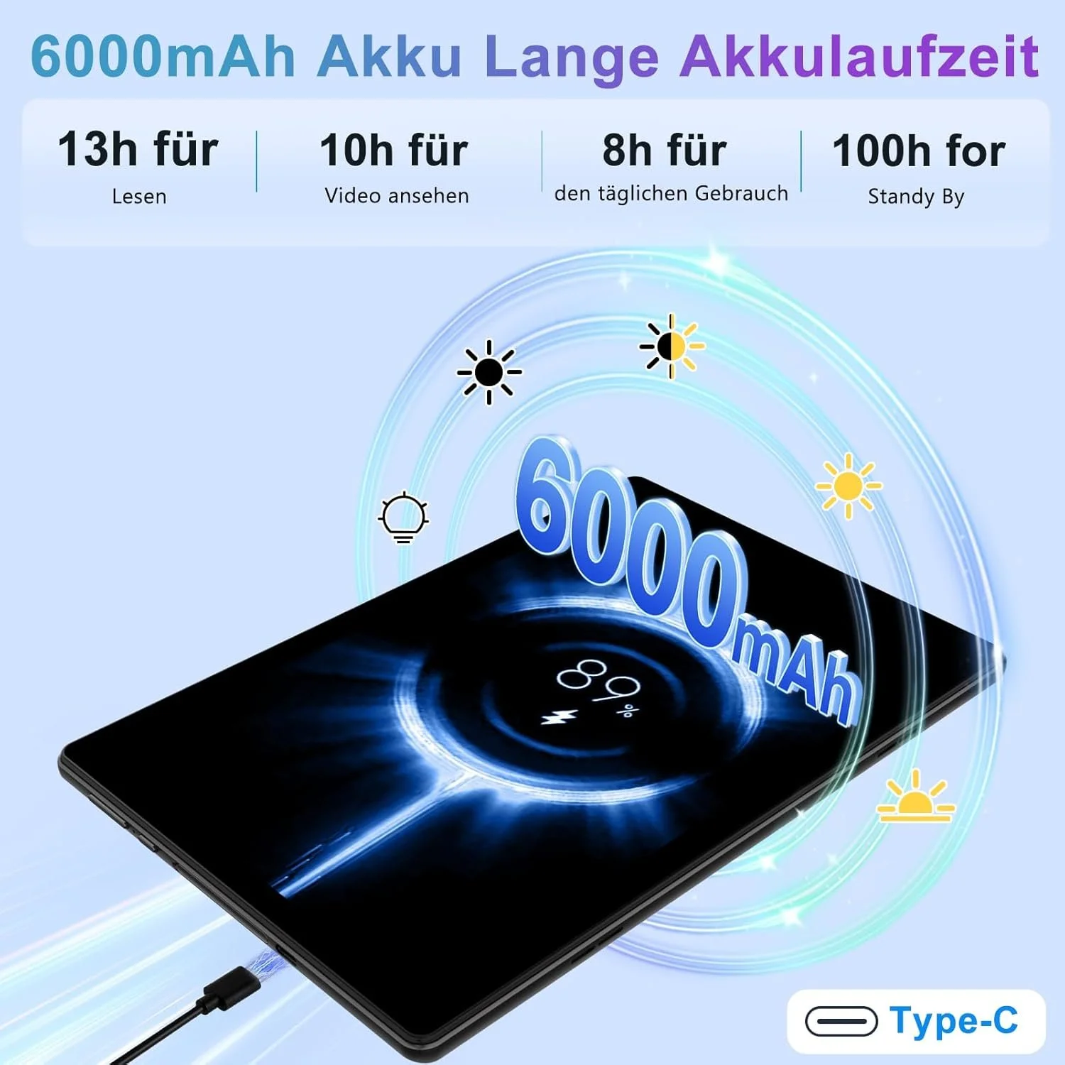 Планшет 10.1" Fezawio F11 (6+14)/128Gb 8 ядер Android 14 6000 mAh Чорний, фото №4 Планшет 10.1" Fezawio F11 (6+14)/128Gb 8 ядер Android 14 6000 mAh Чорний, фото №4