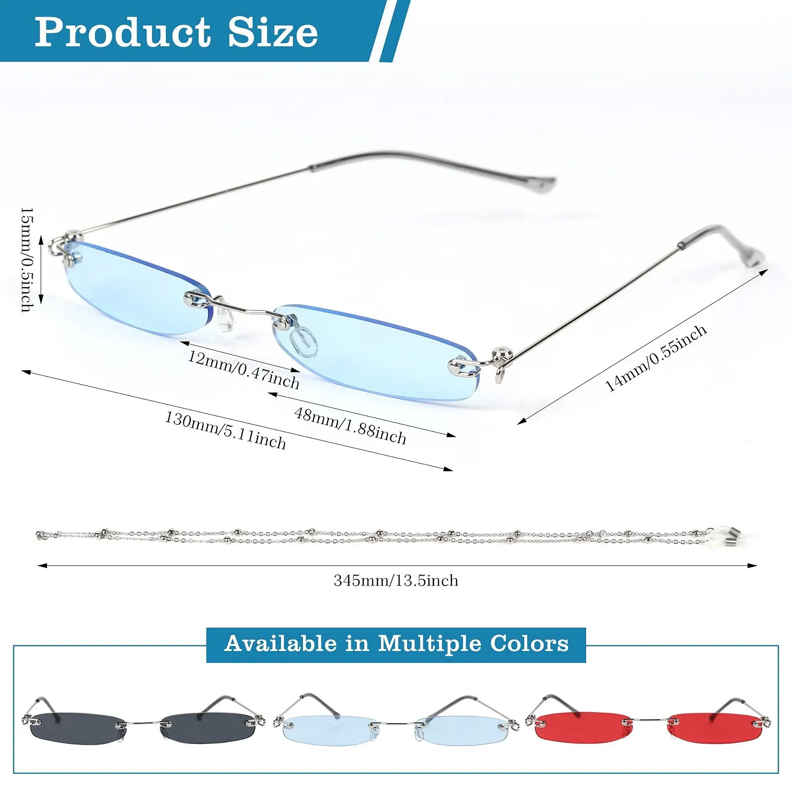 Сонцезахисні Окуляри Прямокутні Вузькі Без Оправи MEGAVOW Ретро UV Захист, фото №2