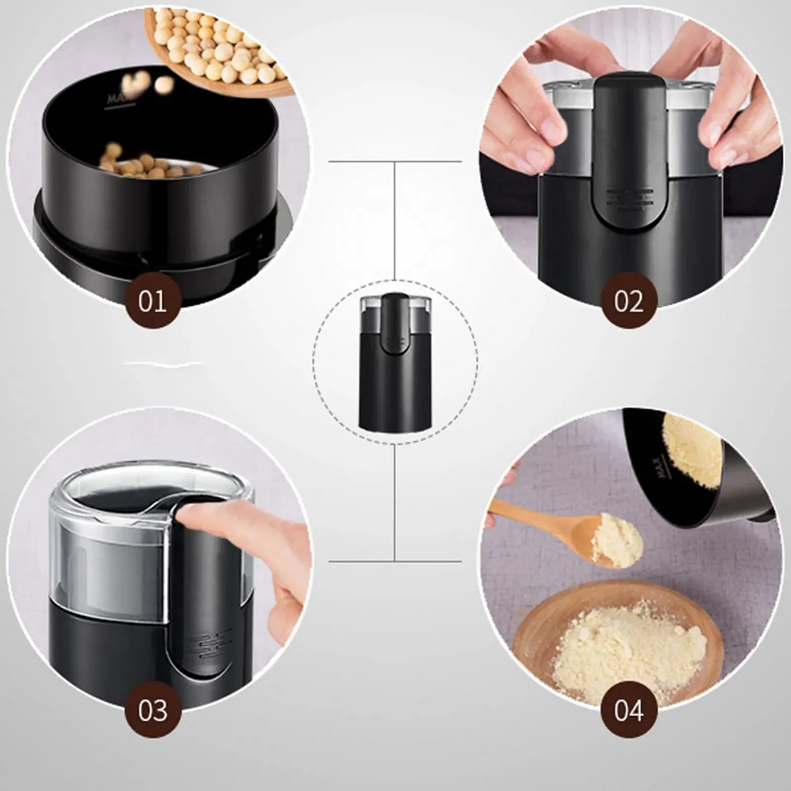 Кавомолка електрична Small Mill з нержавіючої сталі для подорожей з щіточкою для Cold Brew, кафе, кухні, дому, зерен, їжі, горіхів, фото №4