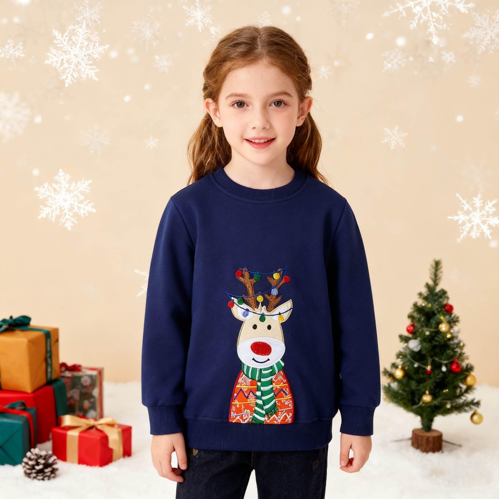 Свитшот Generisch Детский рождественский костюм, хлопковый рождественский свитер с длинными рукавами, рождественская одежда с оленями для детей 1-7 лет, размер 92-122, фото №3