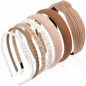 Набір із 7 жіночих обручів для волосся Brown з бісером - Фото 1