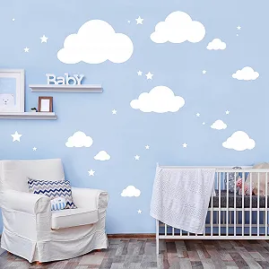 Наклейка на стіну Wandtattoo-Loft Декоративні хмари зі зірками 10 хмар та 20 зірок Біла - Фото 1