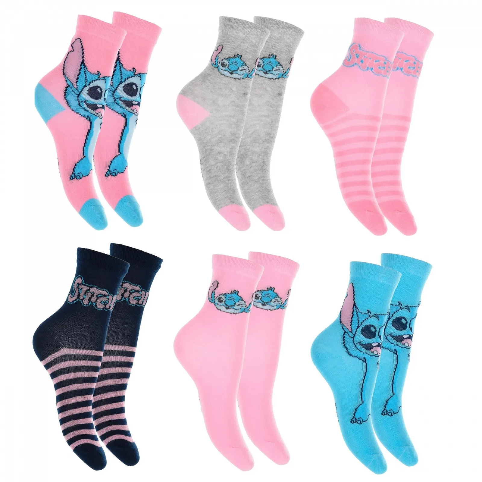 Шкарпетки Disney Stitch для дівчат Набір з 6 класичних бавовняних шкарпеток Розміри UK 6-2, фото №1