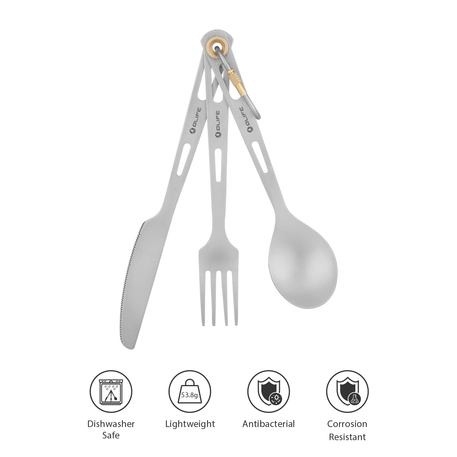 Столовый набор OLIFE Titanium Ultralight 3-Piece Titanium с чехлом, фото №2