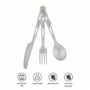 Столовый набор OLIFE Titanium Ultralight 3-Piece Titanium с чехлом synthetic.ua - Фото 1