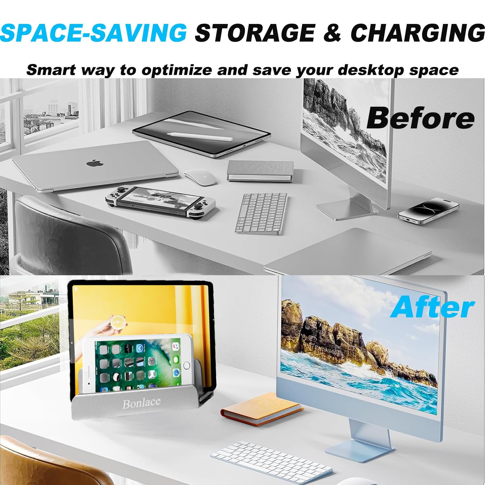 Вертикальный держатель для ноутбука Sander, 3-в-1, регулируемая подставка для ноутбука, органайзер для стола, из алюминия, совместим с MacBook Pro Air, планшетами, смартфонами, фото №7