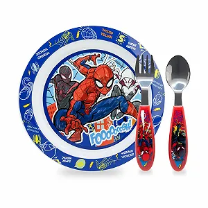 Набор детской посуды Sorrisini, 3 предмета: тарелка, ложка, вилка, Spiderman - Фото 1