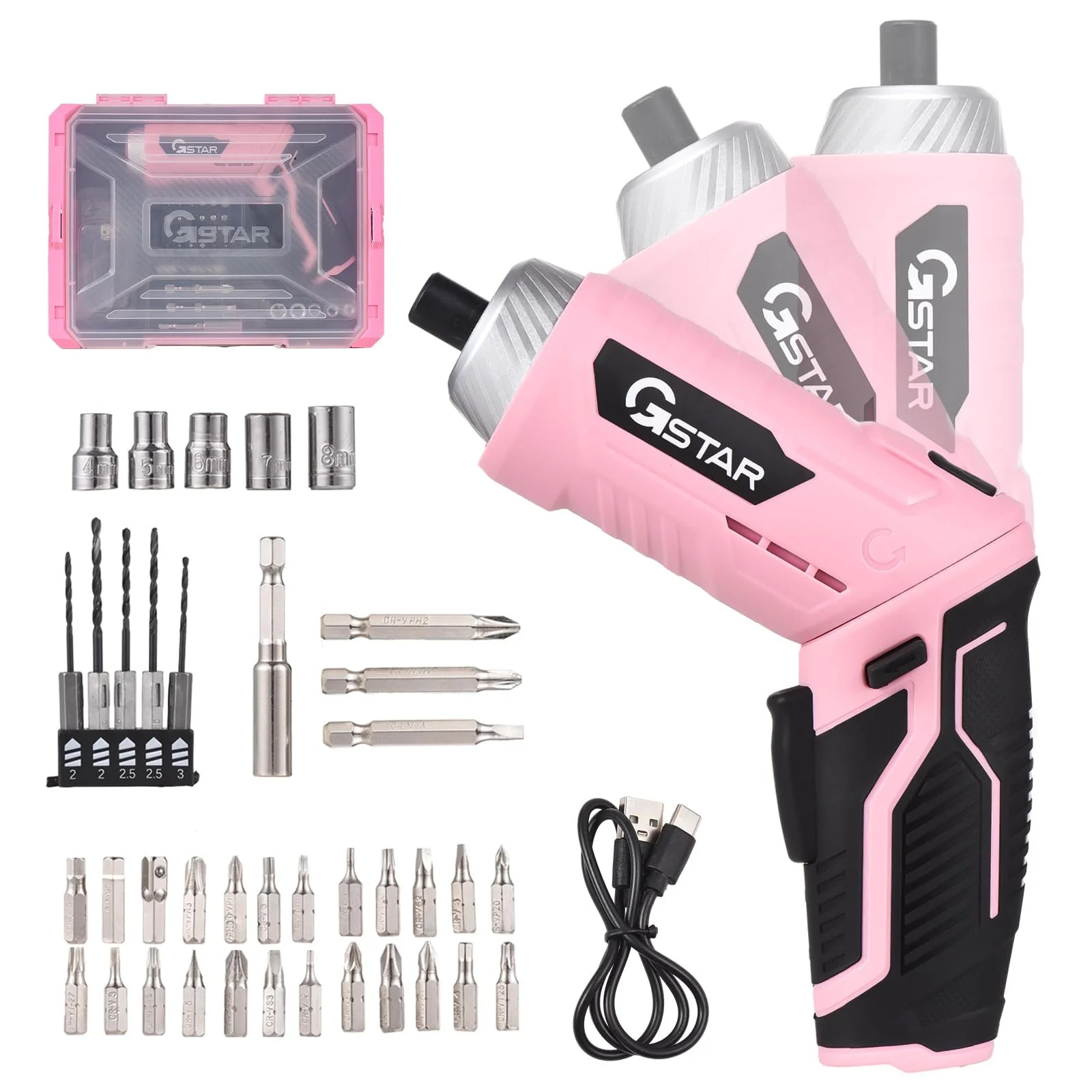 Электрическая отвертка Kavolet 41pcs 3Nm 3.6V с LED подсветкой, набор с вращающейся ручкой, зарядный кабель Type C, сумка для переноски, фото №1