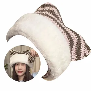 Вязаная теплая полосатая шапка с кошачьими ушками Ldabrye synthetic.ua - Фото 1