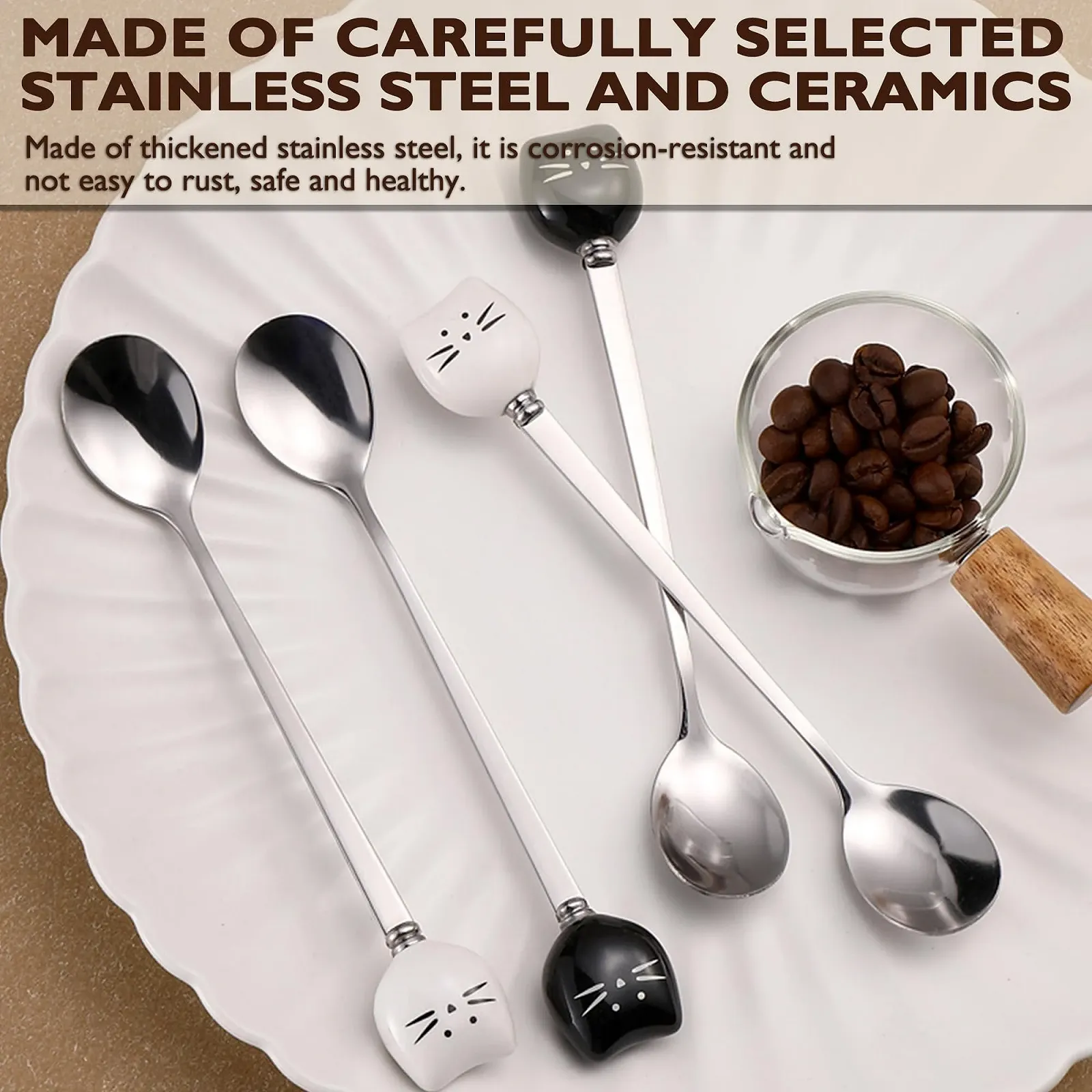 Набір з 8 милих кавових ложок з нержавіючої сталі у формі котячої голови, фото №7 Набір з 8 милих кавових ложок з нержавіючої сталі у формі котячої голови, фото №7