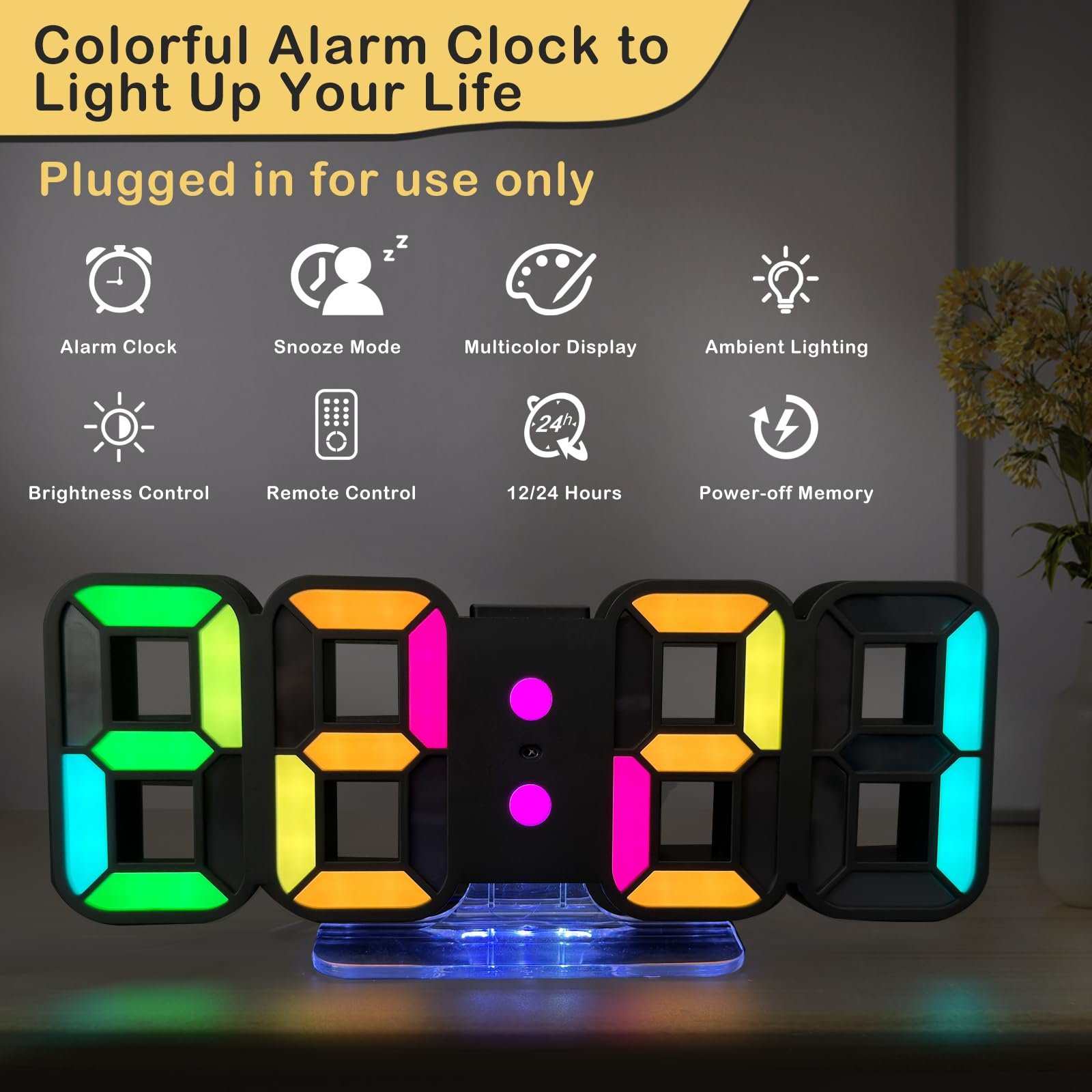 3D LED Цифровий Будильник Seutgjie, Настільний/Настінний Годинник, 14 RGB Зміни Кольорів, фото №2