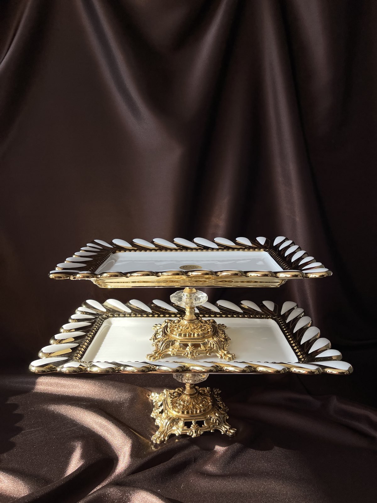 Тортовниця, блюдо фарфор з золотим декором на ніжці Розкіш 30х20 см, фото №2