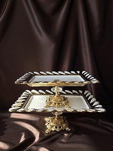 Тортовниця, блюдо фарфор з золотим декором на ніжці Розкіш 35х24 см - Фото 1