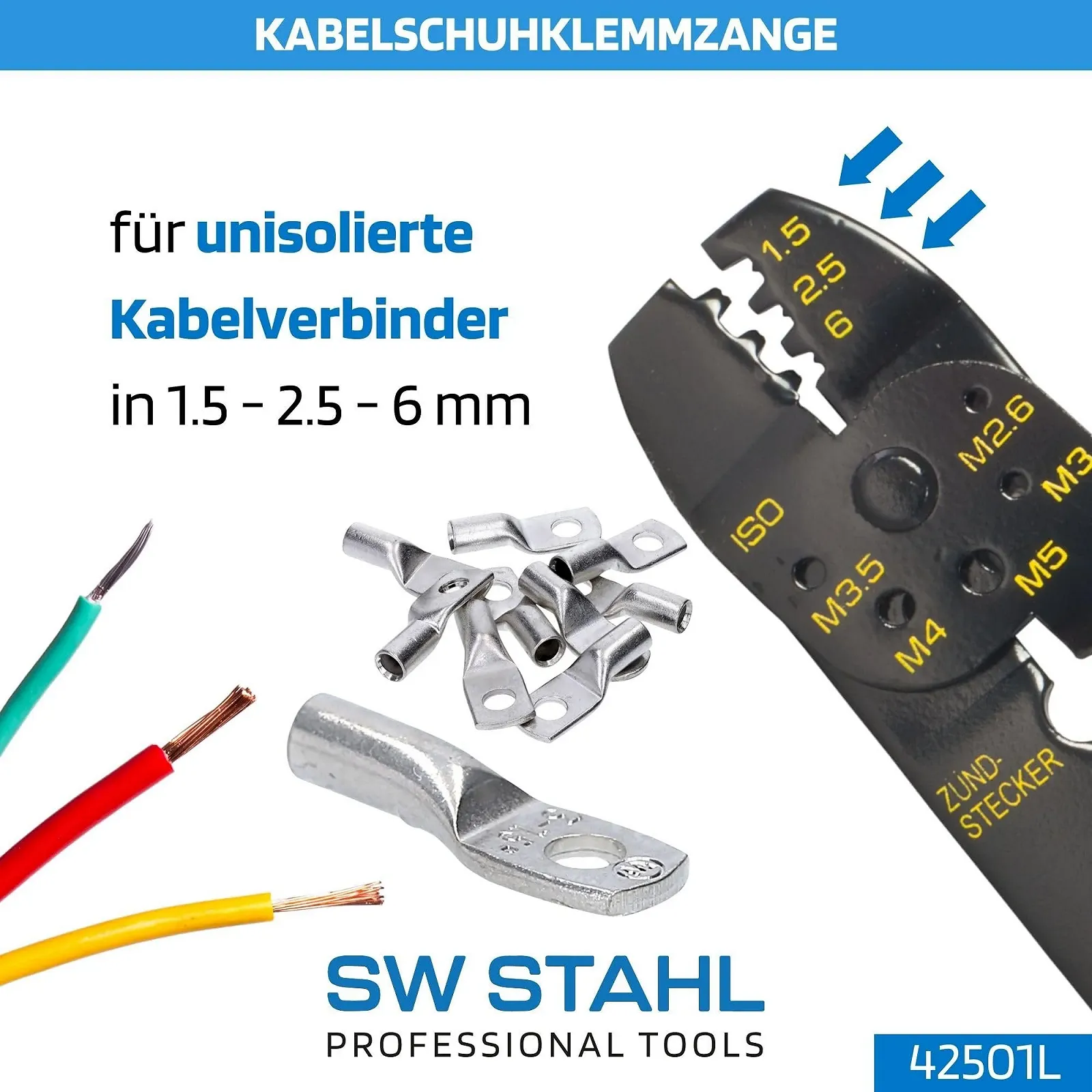 Клещи для кабельных наконечников SW-Stahl для неизолированных наконечников 42501l, фото №2