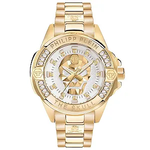 Часы Philipp Plein Унисекс Аналоговые Кварцевые The $Kull Золотой/Белый - Pwnaa0722, Браслет - Фото 1