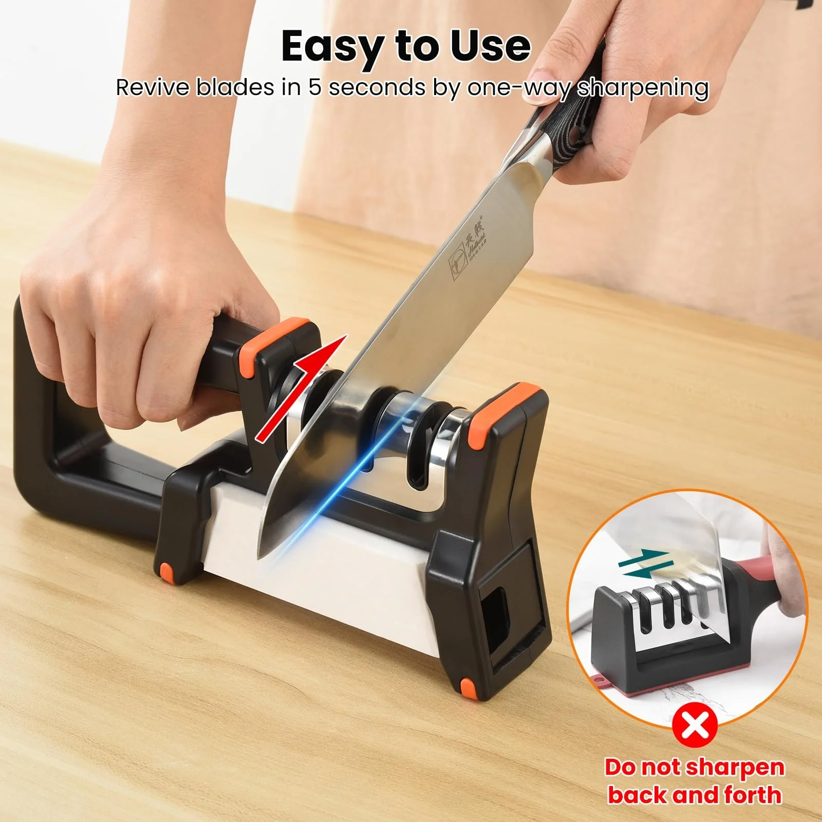 Точилка для ножів OTraki 4-в-1 ручна зі змінним точильним каменем, фото №3