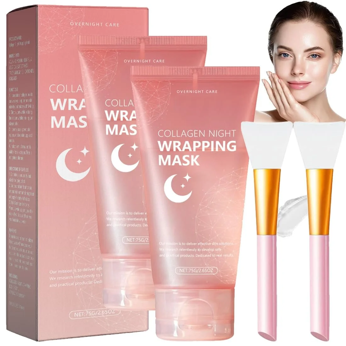 Маска для лица Ночная Collagen - Упаковка из 2 масок Collagen для лица для ночного использования I Гидролизованный коллаген для сияющей кожи I Органическая маска для лица с коллагеном, эластичность и увлажнение, фото №1