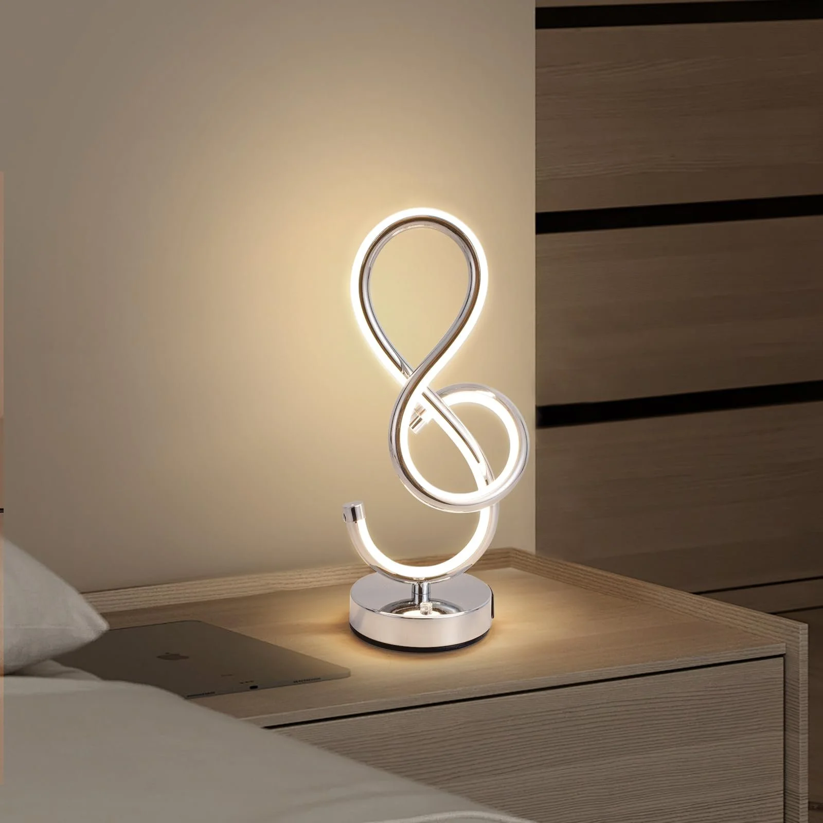 Настільна лампа LED спіральна сенсорна з регулюванням яскравості USB Type-C срібляста, фото №5