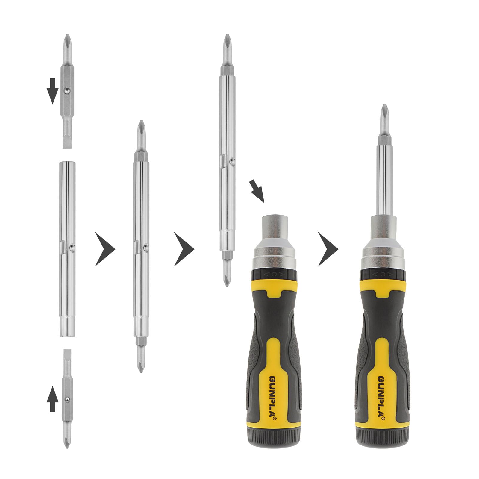 Набір викруток Gunpla Ratchet Screwdriver Set 16 in 1 Ratchet викрутка-тримач з бітами 72 зуби з 7 подвійними бітами та подовжувальної штангою викрутка з бітами в ручці, фото №5