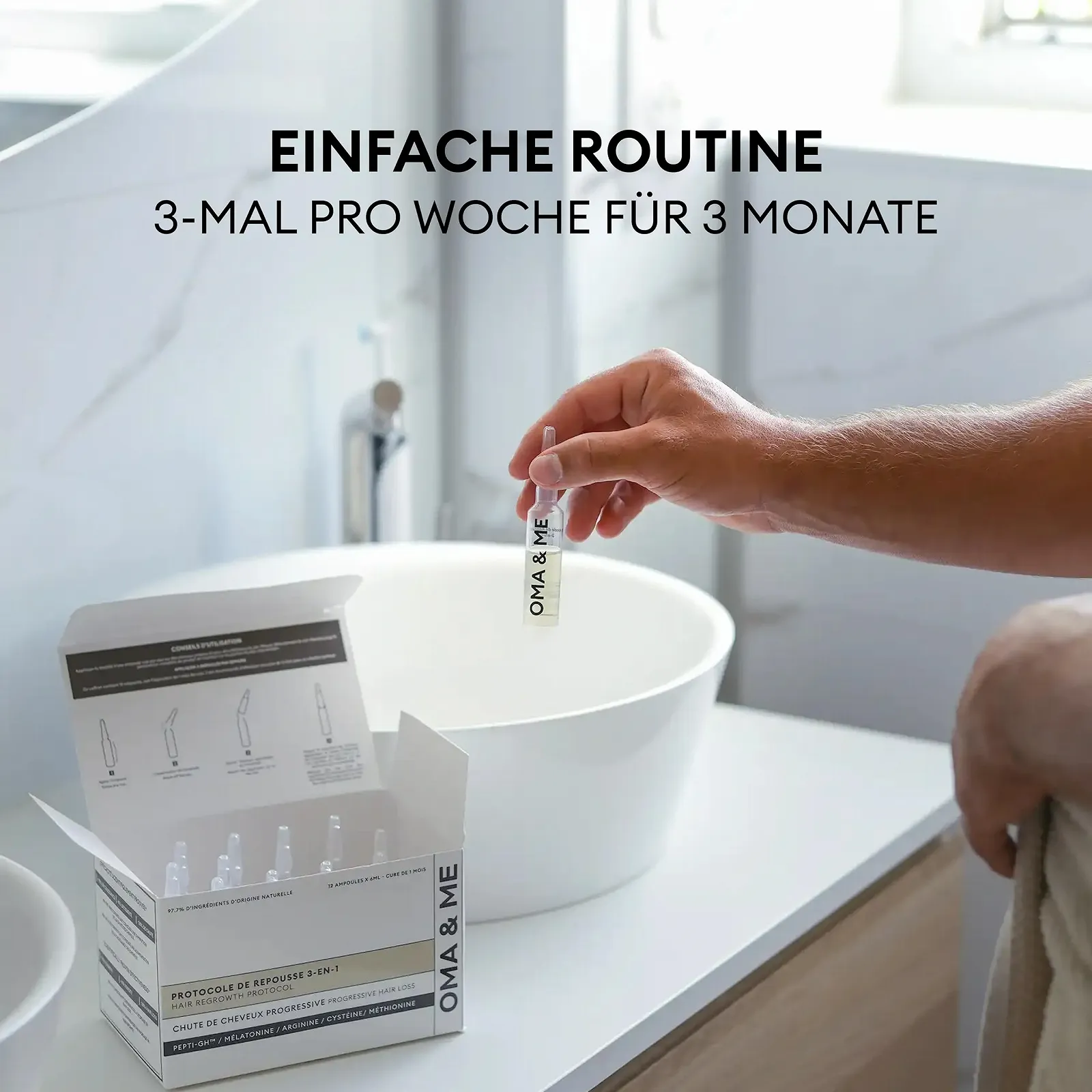 Сироватка OMA & ME 3-в-1 проти випадіння волосся та для стимуляції росту волосся, 12 флаконів по 6 мл (1 місяць лікування), фото №6 Сироватка OMA & ME 3-в-1 проти випадіння волосся та для стимуляції росту волосся, 12 флаконів по 6 мл (1 місяць лікування), фото №6