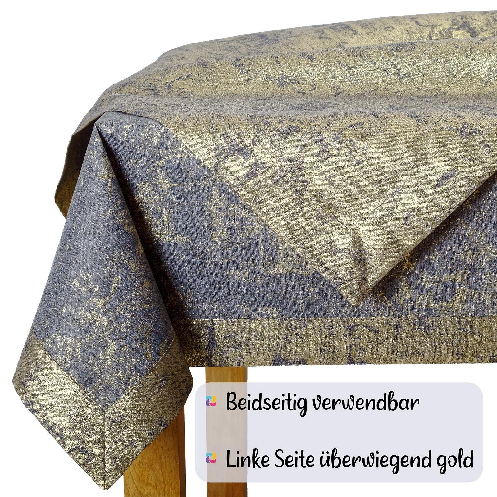 Скатертина Premium 120 x 160 см 100% поліестер сіра з золотом, фото №3