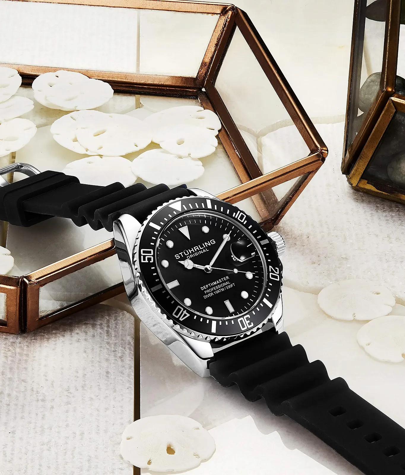 Часы для дайвинга Stuhrling Original Мужские Серебристый корпус 42 мм с винтовой заводной головкой, резиновый ремешок, водонепроницаемость до 100 м, фото №4 Часы для дайвинга Stuhrling Original Мужские Серебристый корпус 42 мм с винтовой заводной головкой, резиновый ремешок, водонепроницаемость до 100 м, фото №4