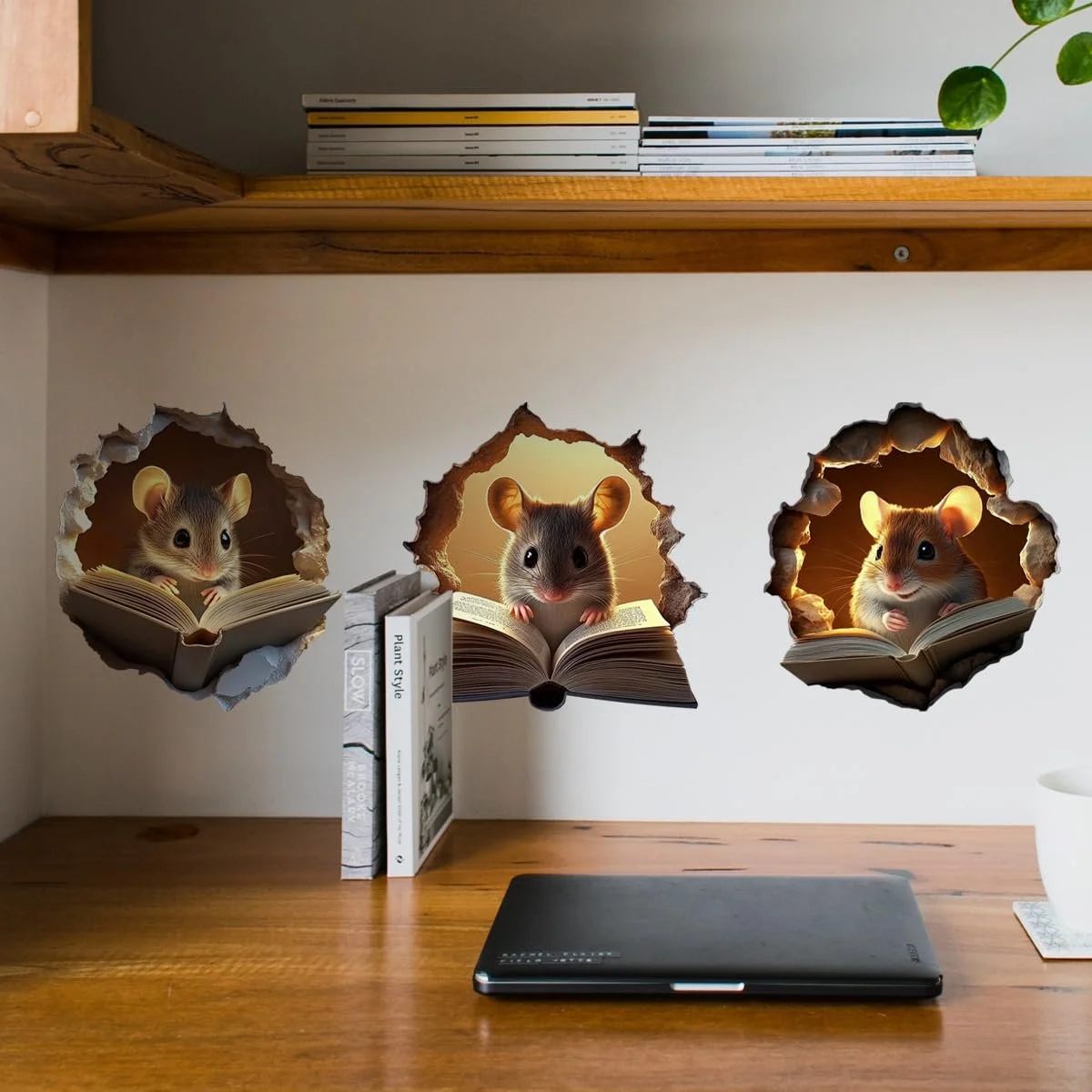 Наклейки на стіну Runtoo Mouse Book 3D Mouse Hole 3 упаковки, фото №1
