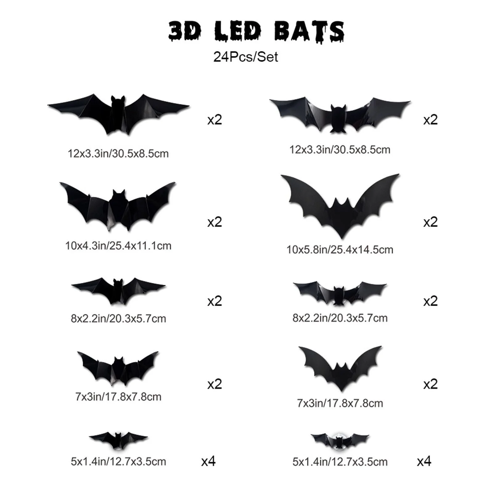 Наклейки на стіну Halloween Bats 3D DIY LED 24 шт. PVC Кажани, фото №3
