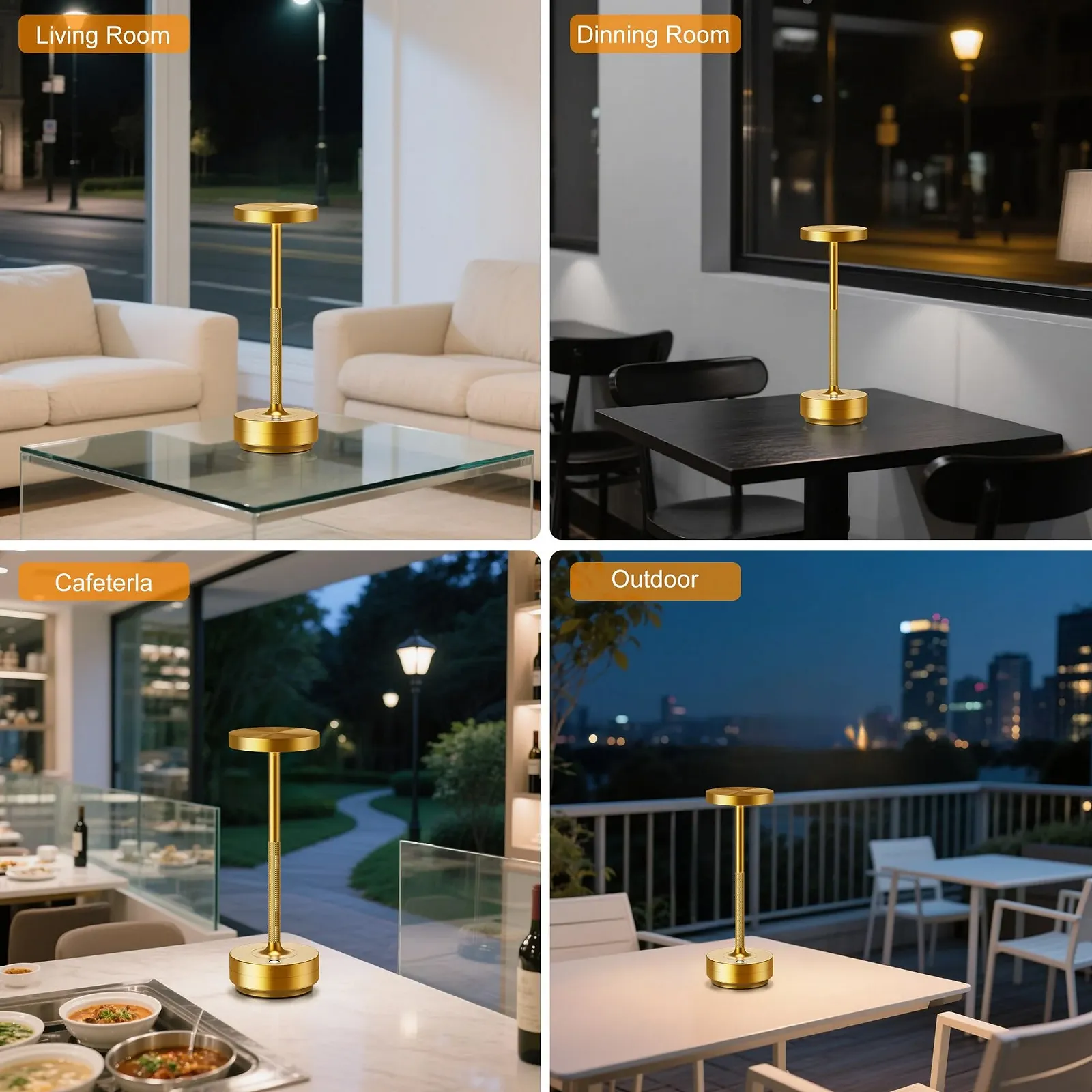 Настільна лампа LED акумуляторна IP54 5000 mAh Сенсорна 3 кольори Золотиста, фото №4