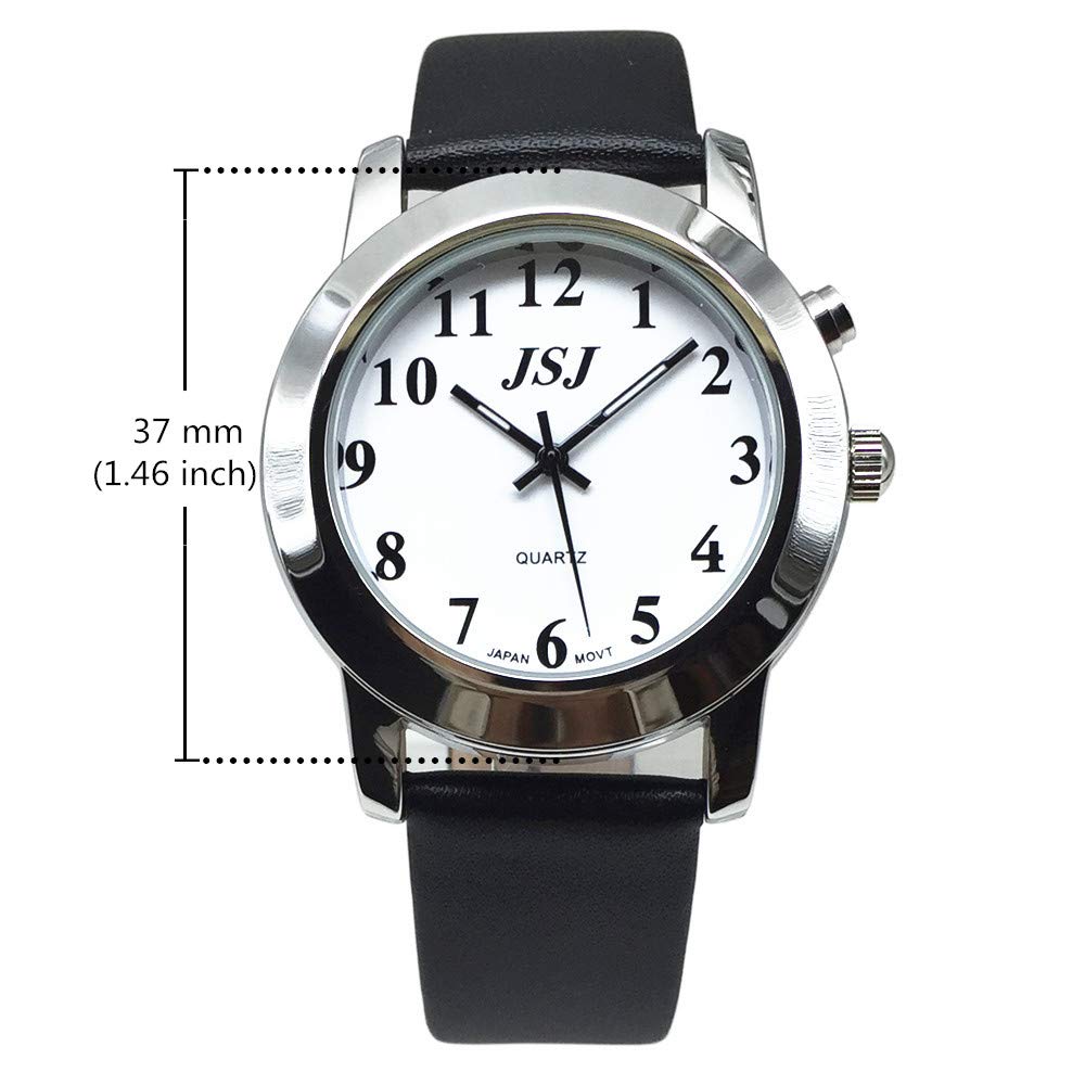 Часы VISIONU Немецкие Говорящие С будильником Голосовая функция времени и даты Белый циферблат Черный кожаный ремешок, фото №2 Часы VISIONU Немецкие Говорящие С будильником Голосовая функция времени и даты Белый циферблат Черный кожаный ремешок, фото №2