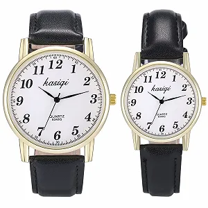 Парные часы Кварцевые Аналоговые часы для друзей JewelryWe Классические Простые Черный/Коричневый synthetic.ua - Фото 1