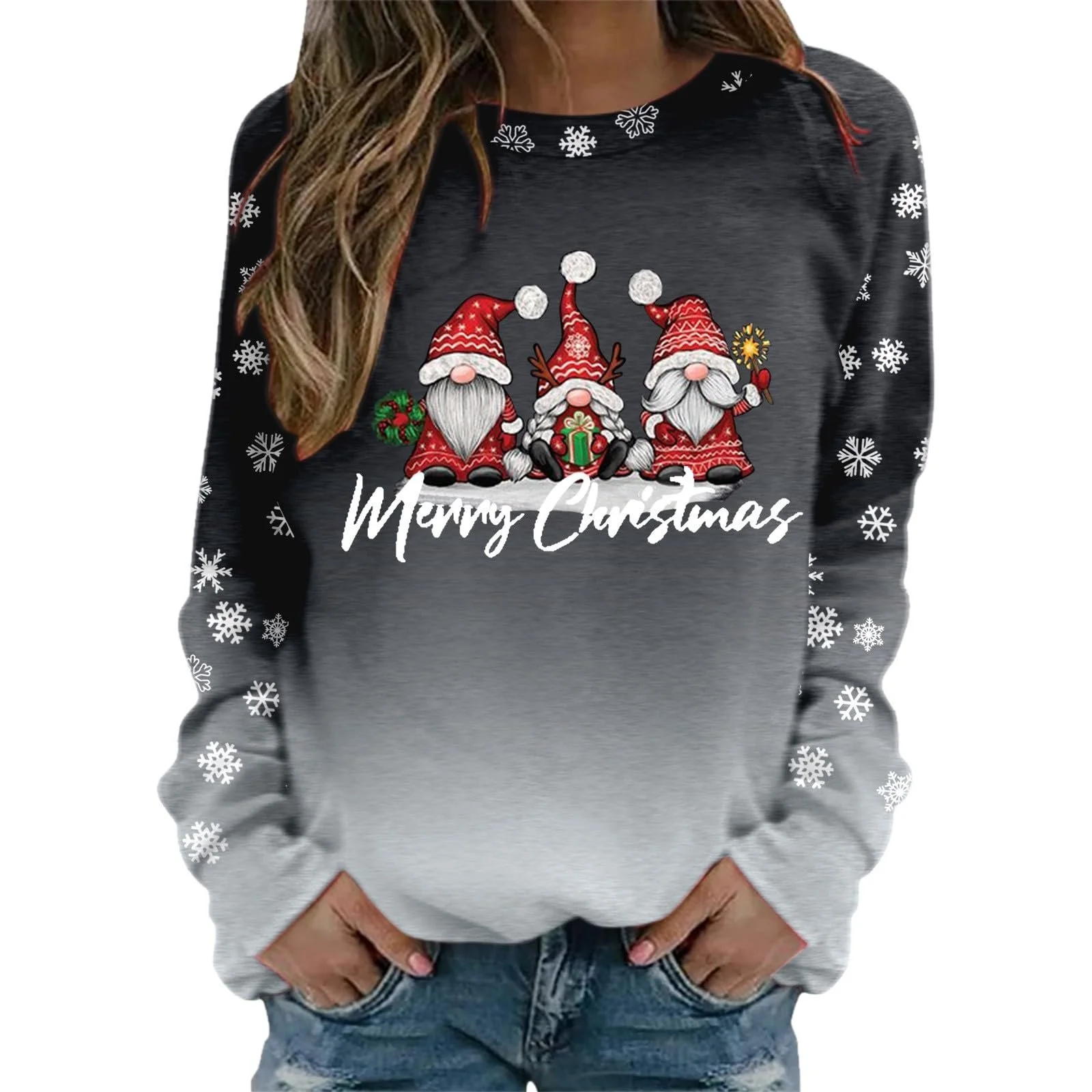 Рождественский свитер Basic Свободный свитер с круглым вырезом Узор, фото №1 Рождественский свитер Basic Свободный свитер с круглым вырезом Узор, фото №1