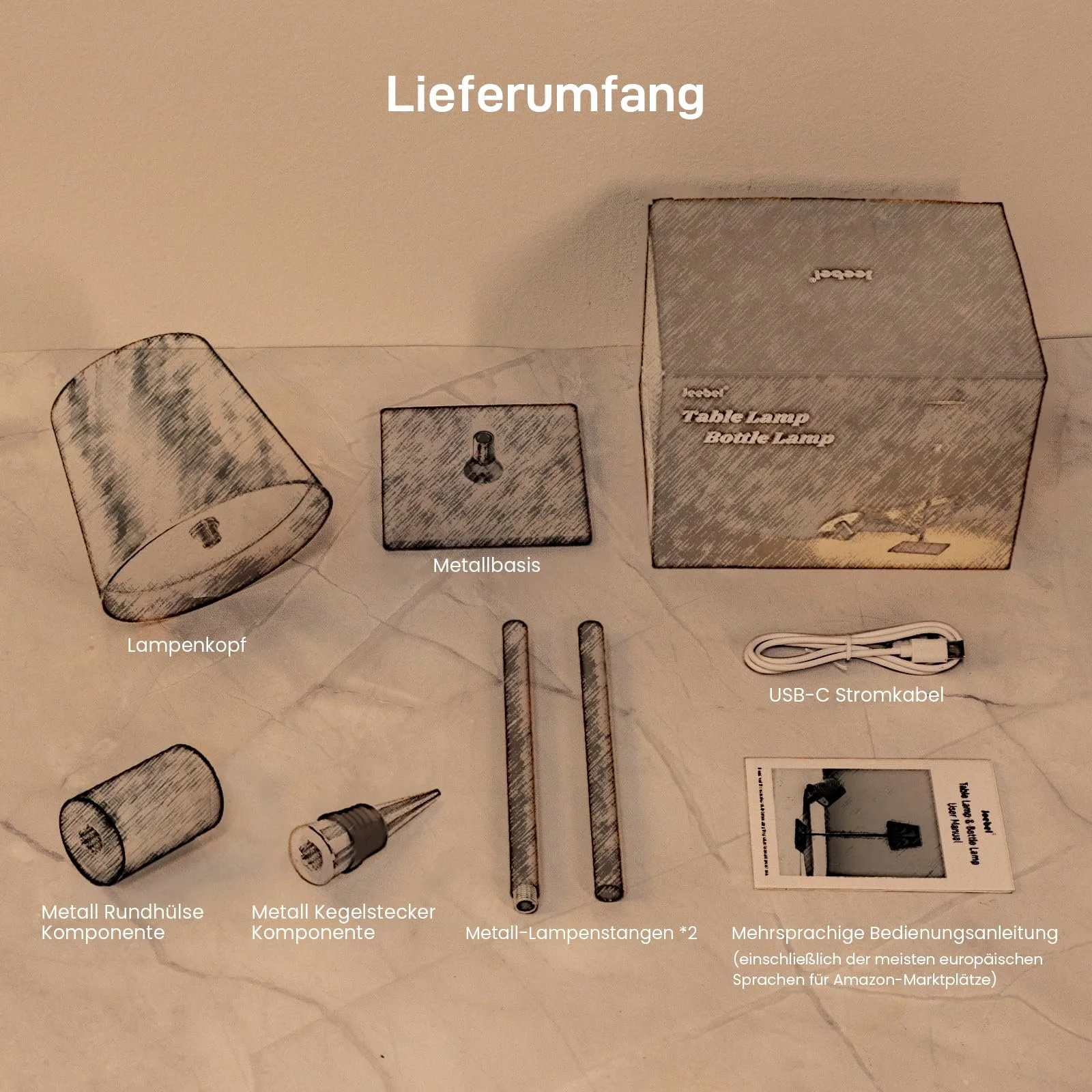 Настільна лампа Jeebel 4-в-1 LED RGB металева для пляшок 5200 мАг IP54 димована портативна, фото №8