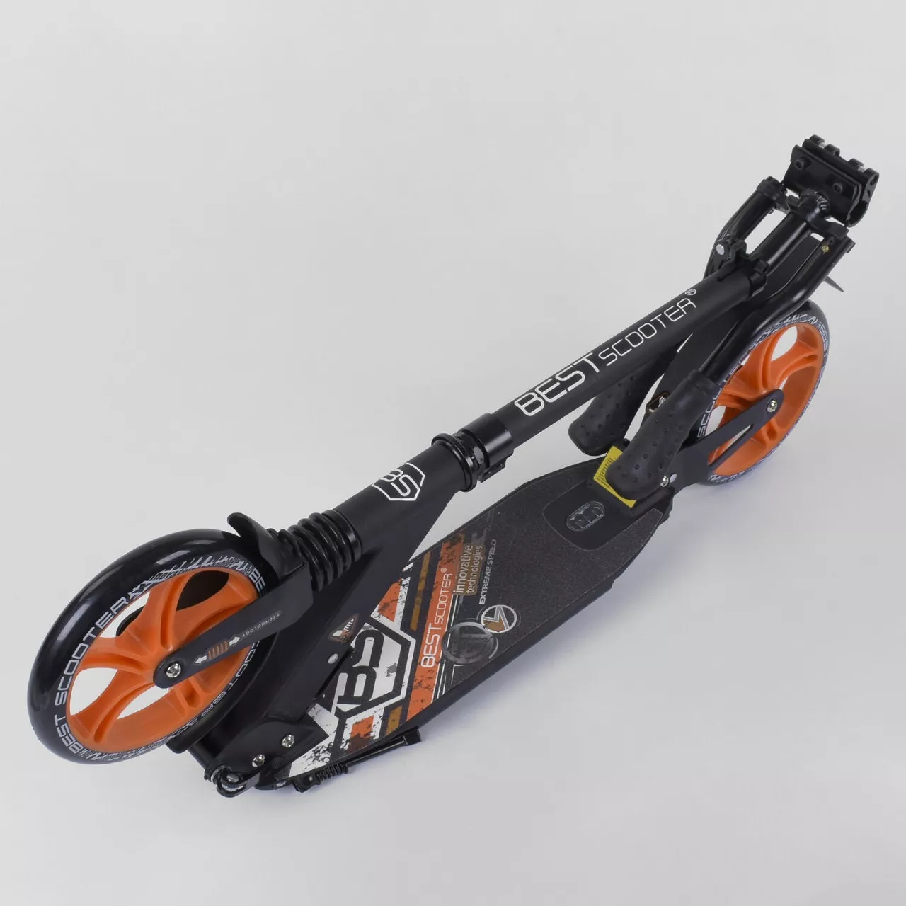 Самокат алюминиевый Best Scooter с PU колесами 2 аммортизаторами Black/Orange 92086, фото №2
