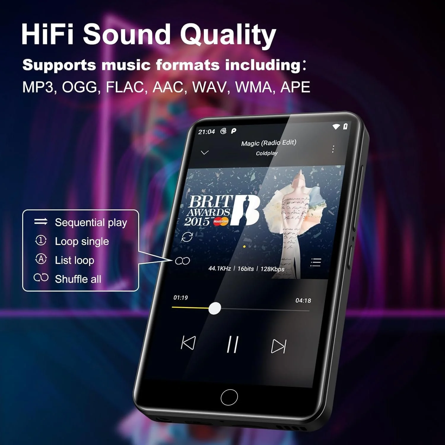 MP3-плеер ZAQE M505 80 ГБ Bluetooth и WiFi Черный, фото №6