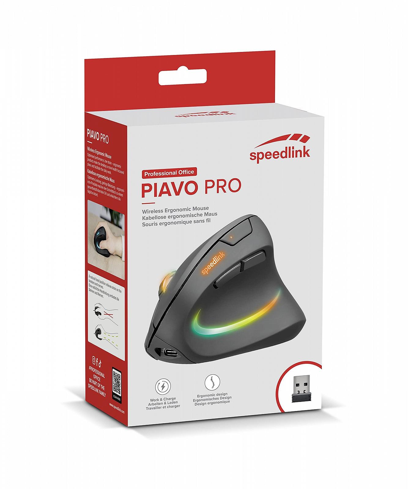 Мышь Speedlink PIAVO PRO RGB Вертикальная Беспроводная Перезаряжаемая Тихая Эргономичная для правой руки до 3200 dpi Черный, фото №6