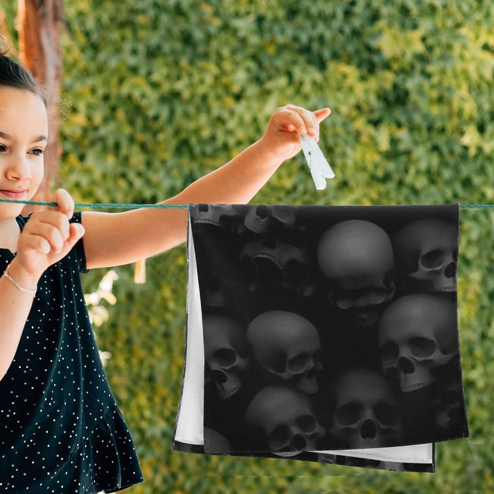 Набір рушників Skull Pattern 2 шт. мікрофібра чорно-сірий, фото №4